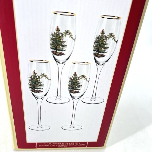 Spode Christmas Tree 8 oz. Champagne Flutes Glasses  Set of 4 - Picture 9 of 9